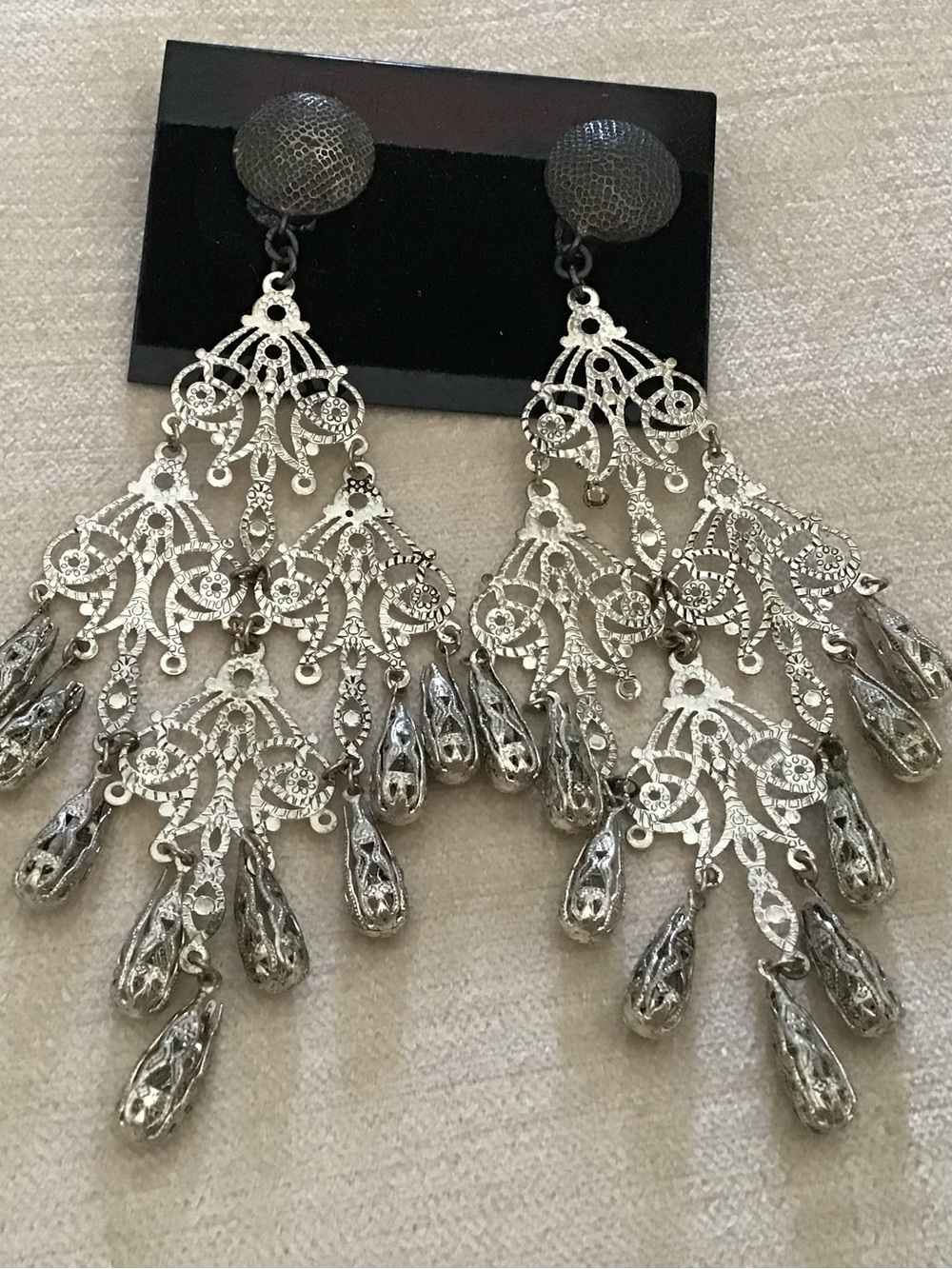 Silver Filigree Chandelier Drop Earrings - Elegant Statement Jewelry